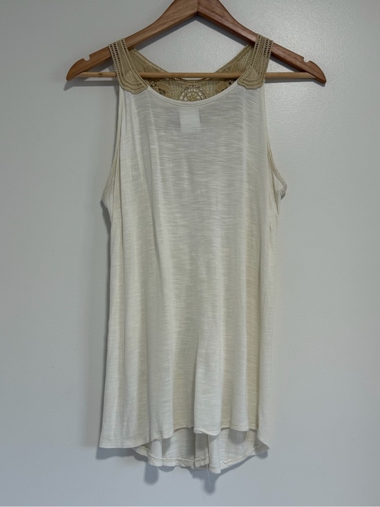 Wrangler Tops - Wrangler Crochet Lace Back Tank Top Cream White Slub Knit Size S